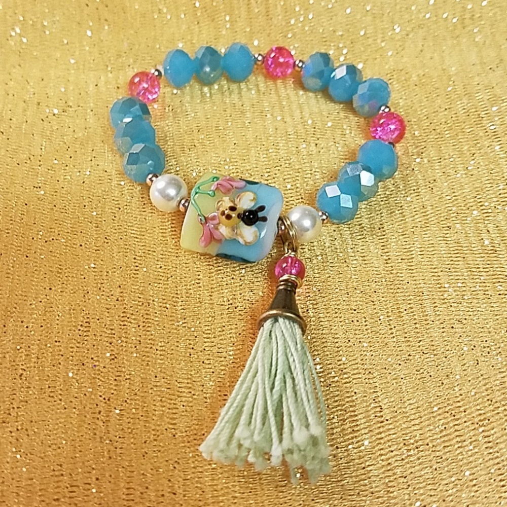 Elastic Lampwork Tassel Bracelet